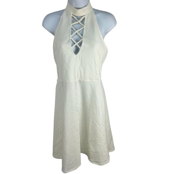 Express Halter Neck White Dress With Crisscross Front Design Size M - Picture 1 of 7